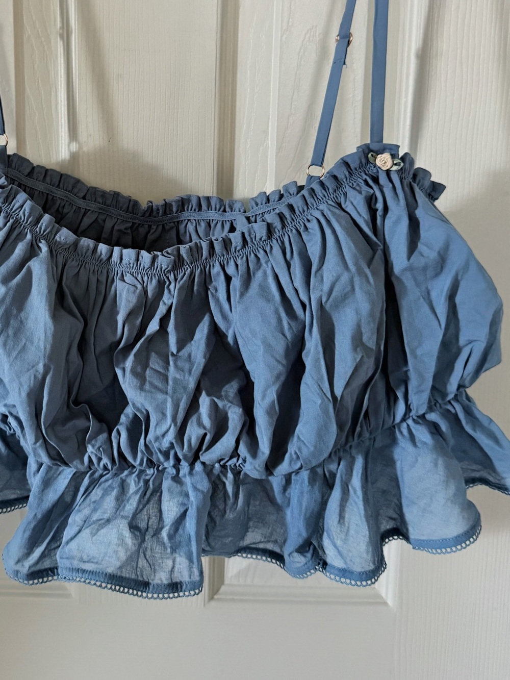 POPFLEX Blue Ruffled Crop Cami Top - Picture 2 of 5
